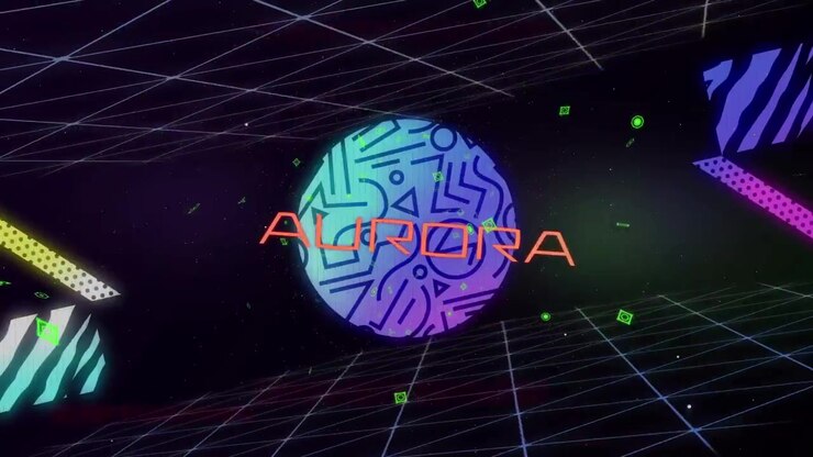 Abstract grid visuals evolving in void, with markers converging, circle bursting, AURORA sliding