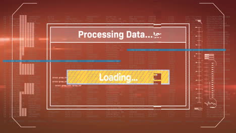 Animation of text and loading bars with computer language over computer interface