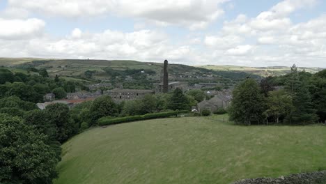 drone aerial footage of a typical industrial village in yorkshire england