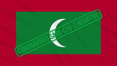 maldives swaying flag with green stamp of freedom from coronavirus, loop