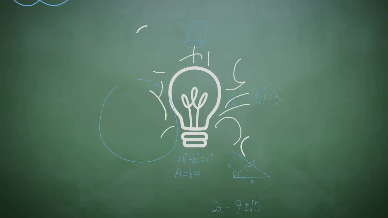 Animation of lightbulb over mathematical equations