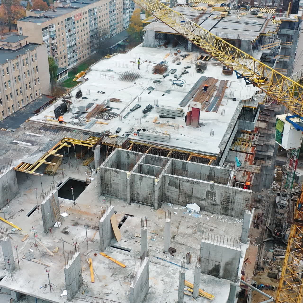 Construction of a residential apartment complex. Aerial view.