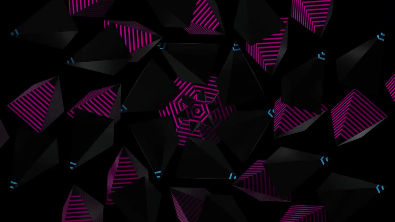 Rotating Abstract Geometric Pyramids with Glowing Neon Stripes