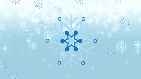 animación de copos de nieve cayendo sobre un fondo azul