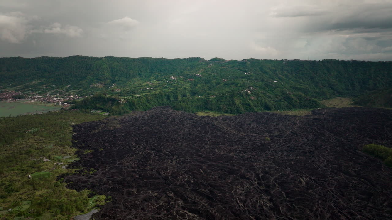 Aerial View Of Lava Field From Mount Batur Eruption In Kintamani, Bali, Indonesia
