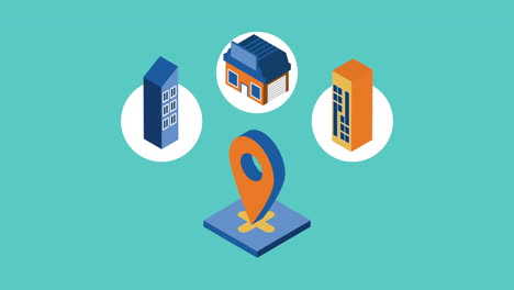 real estate isometric pin location animation