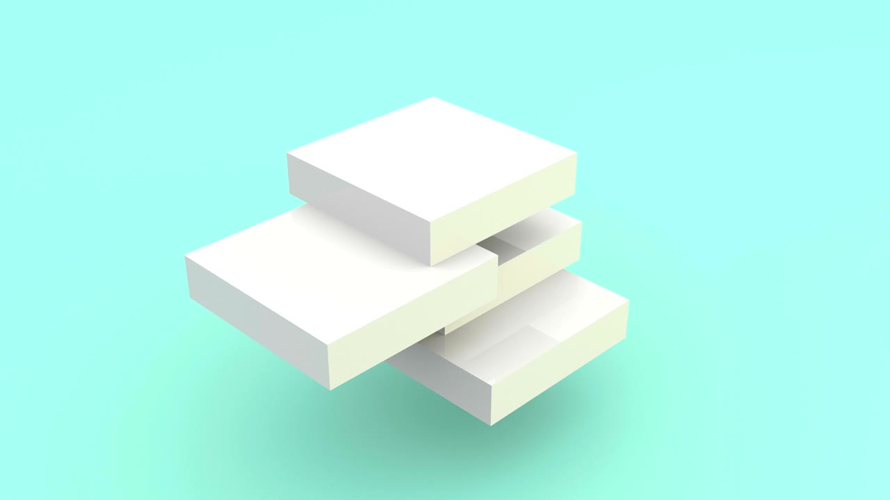 색 플랫폼을 3d 큐브 영상으로 조립합니다. 색 배경에서 고립된 직사각형 이소메트릭 블록을 이동합니다. 역동적인 애니메이션. 기하학적 모양이 다른 방향으로 움직입니다.