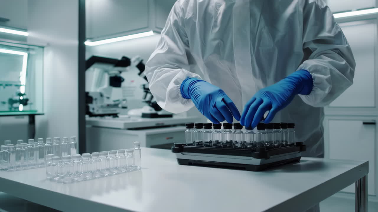 Scientist working in a sterile laboratory environment