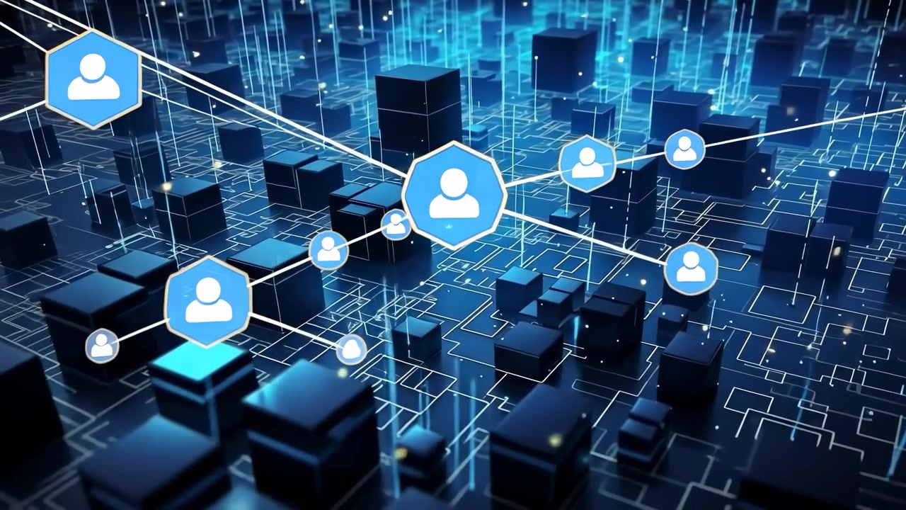 Abstract Digital Network with User Icons Connecting in Cyberspace
