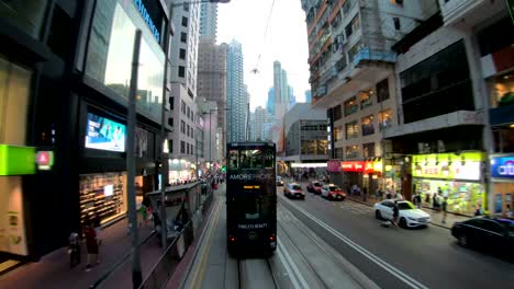 view of hong kong city busy streets from tramways