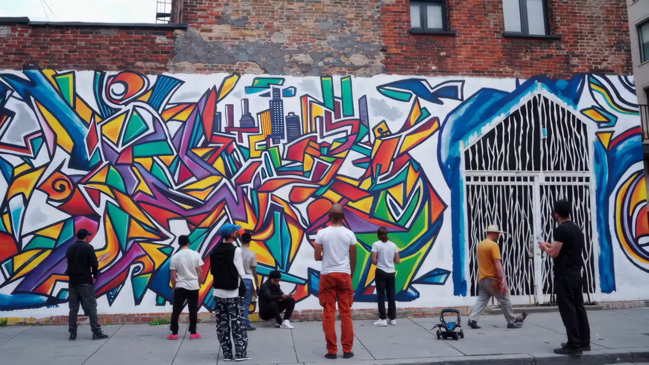 Street Artists Painting a Mural on a City Wall