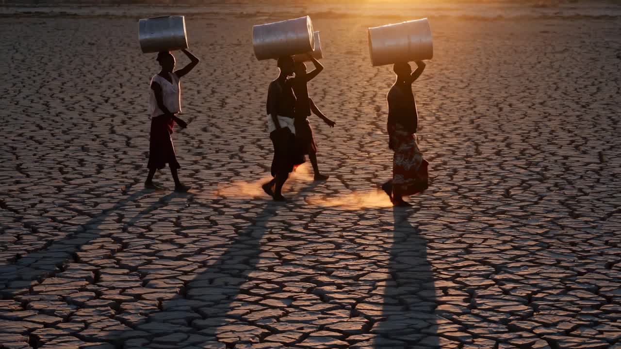 People Carrying Water in a Dry Land
