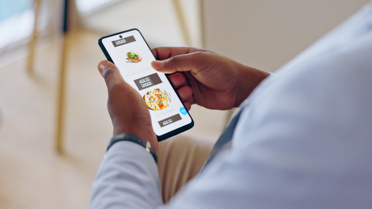 Cellphone screen, hands and online shopping