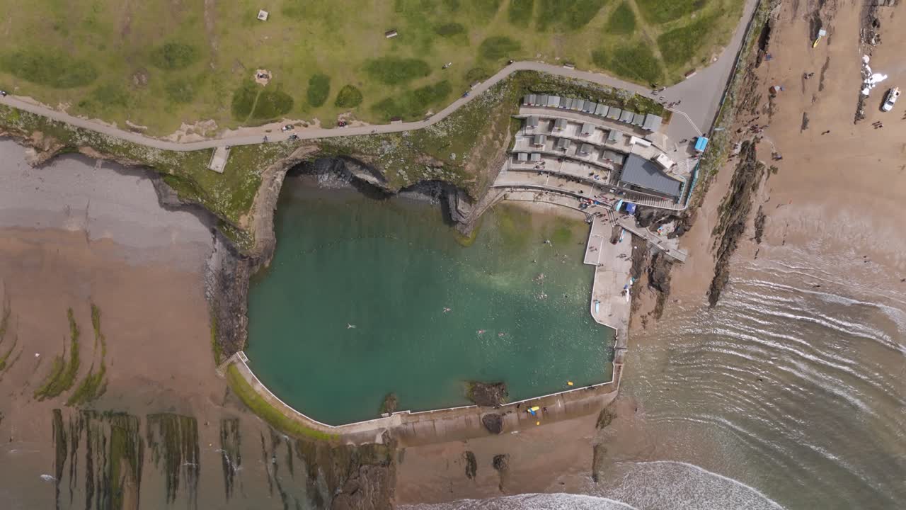 Aerial View of a Coastal Swimming Pool