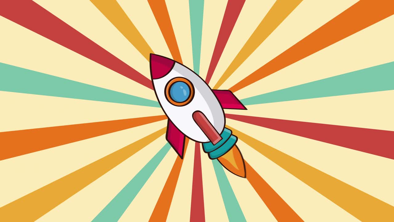 start up rocket on sunrays background animation.4K Video motion graphic animation. can be used for explayner video.
