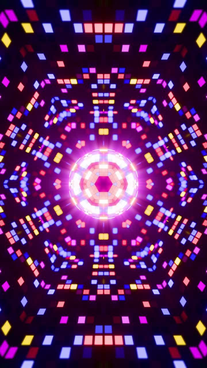 Vibrant Pixel Disco Kaleidoscope Background. Looped Animation Vertical