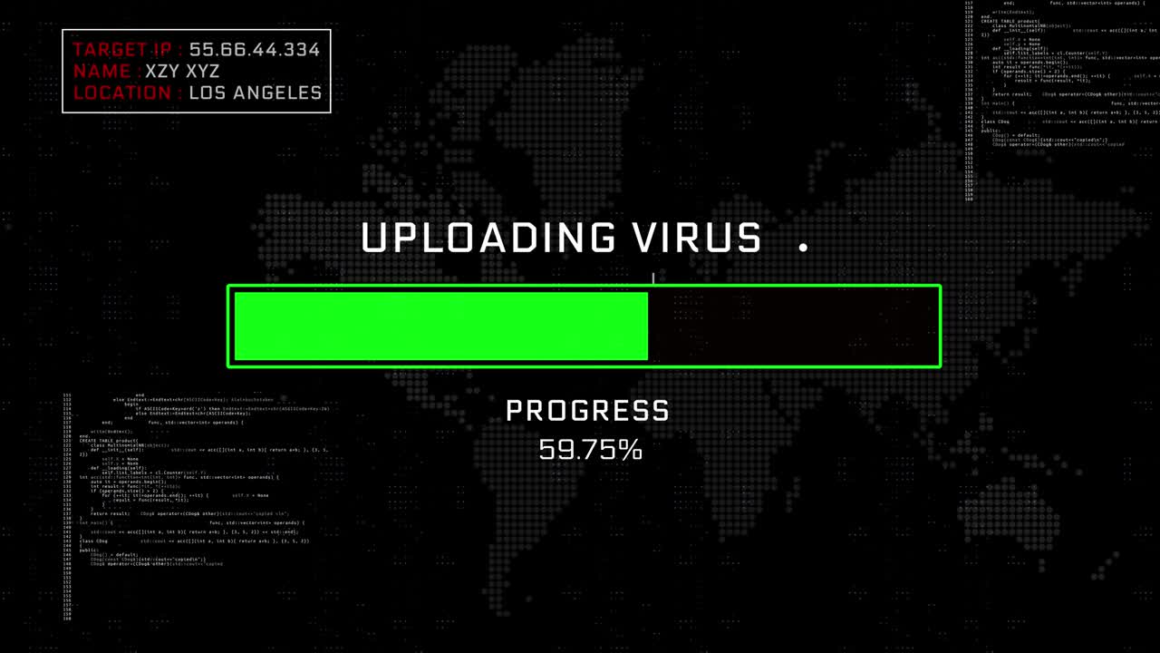 carga de la barra de progreso del virus el mensaje de advertencia de bucle de animación de la pantalla de la computadora en la pantalla.