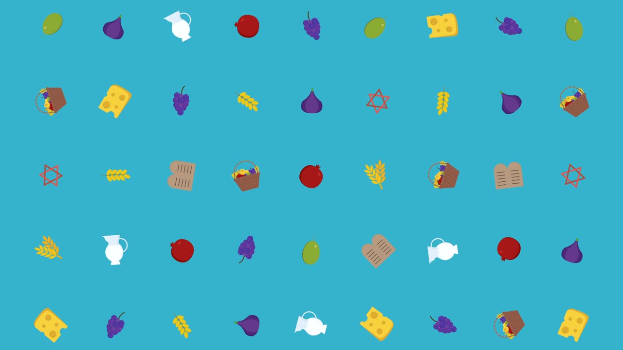 shavuot diseño de pisos de vacaciones fondo de animación con símbolos tradicionales