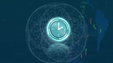 animación de un reloj moviéndose rápidamente a través de una red de conexiones