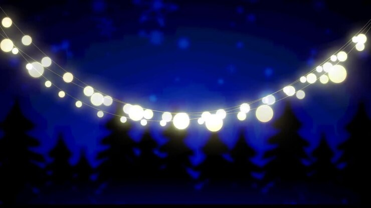 Animation of glowing fairy lights over winter landscape