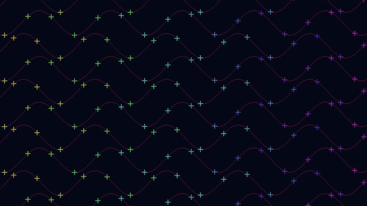 A monochromatic wave design with colored zigzag dots at the top and bottom, creating a captivating visual contrast