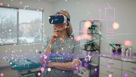 healthcare professional using virtual reality headset with digital overlays