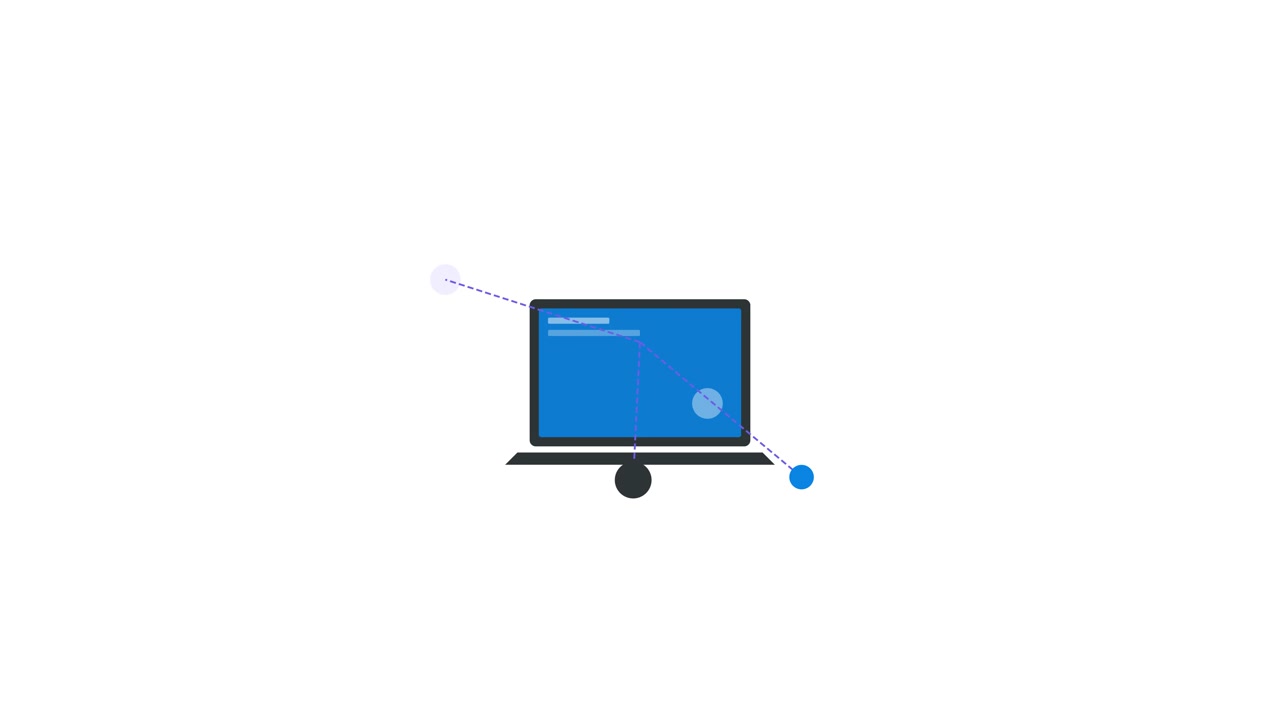 Animiertes Laptop-Symbol mit verbindenden Datenknoten