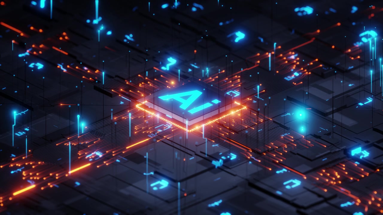 Futuristic AI Processor Chip on a Glowing Circuit Board