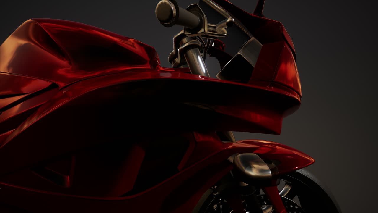 밝은 조명을 가진 어두운 스튜디오에서 스포츠 오토바이