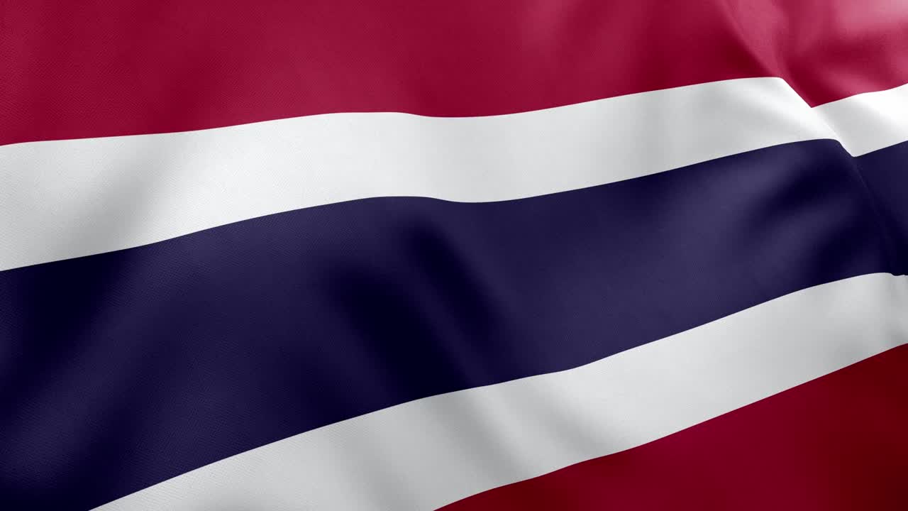 Realistic animation of Thai national flag waving. Horizontal red white blue white red stripes. Seamless loop for national themes Thailand