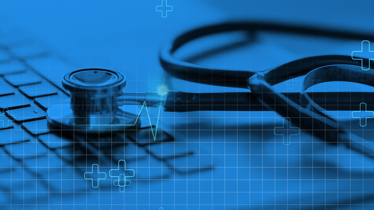 Stethoscope on keyboard representing online medical diagnosis