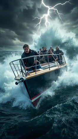 boats navigating treacherous stormy seas