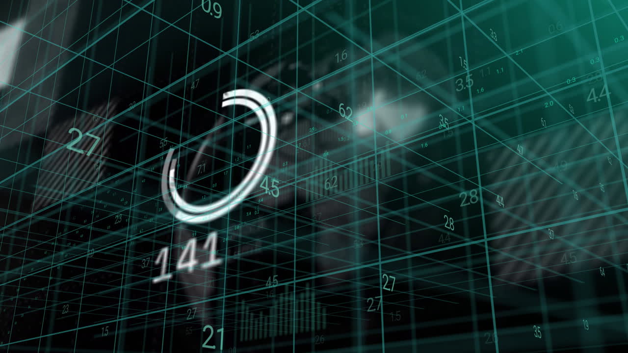 animación de datos y números digitales en el fondo de la cuadrícula