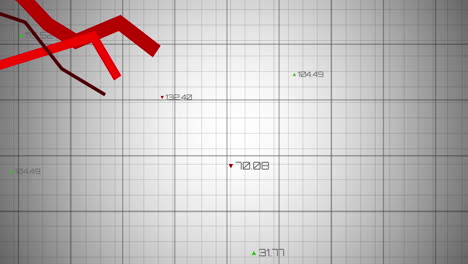 animación de gráficos que caen sobre números cambiantes y patrón de cuadrícula contra un fondo blanco