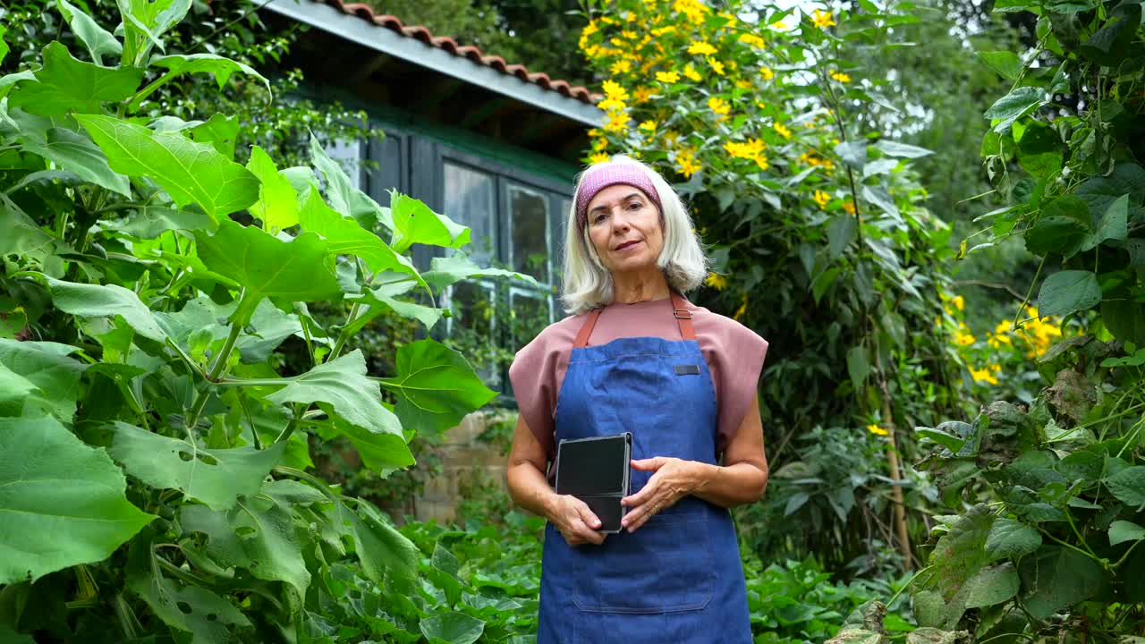 Senior woman gardening in her garden