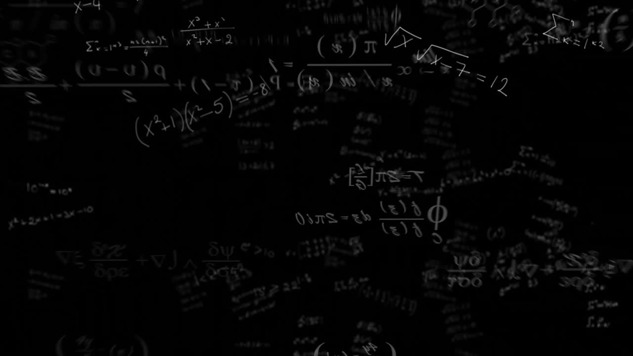 Animazione di elaborazione dati matematici su sfondo nero