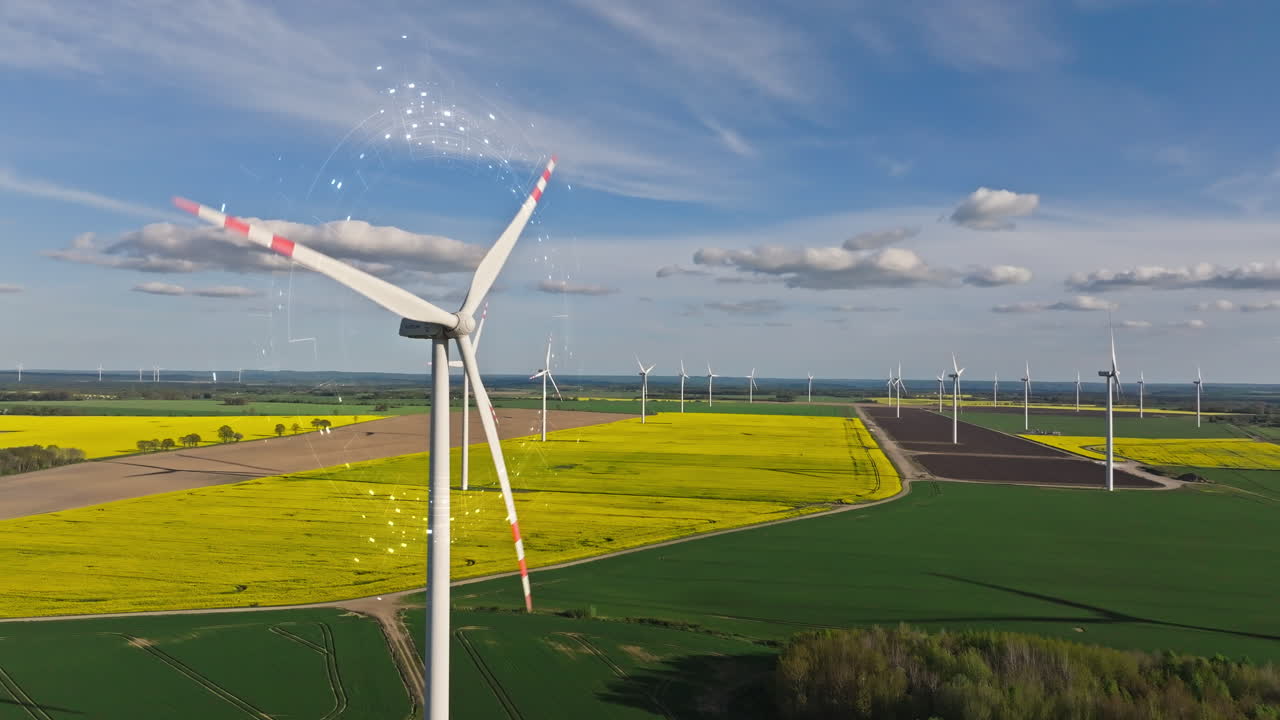 Hologram simulation of how many kWh the wind turbine produces. Aerial