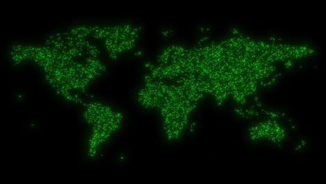 puntos verdes brillantes en el mapa del mundo