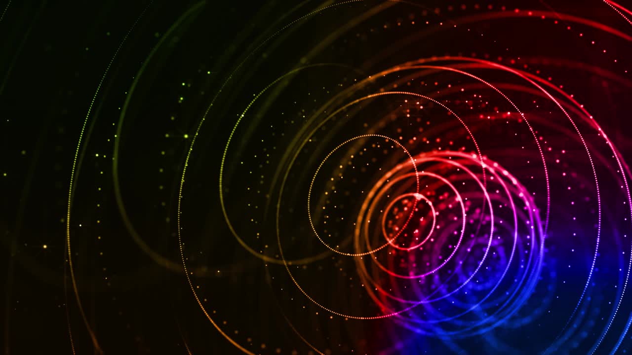 4k fondo de ciencia ficción en bucle con bokeh y efectos de luz. partículas de color gradiente de brillo forman líneas, superficies, estructuras esféricas como espacio virtual o holograma para pantalla hud. 4