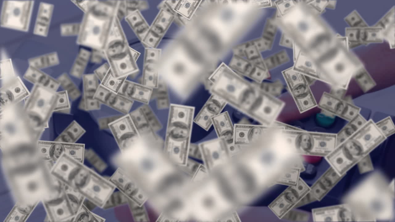 animación de dólares flotantes a través de terminales de pago