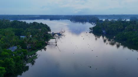 aerial view of kerala backwaters with traditional fishing nets