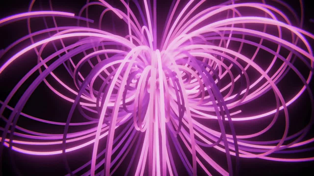 Dynamic Abstract Purple Neon Lines Flowing in Dark Space