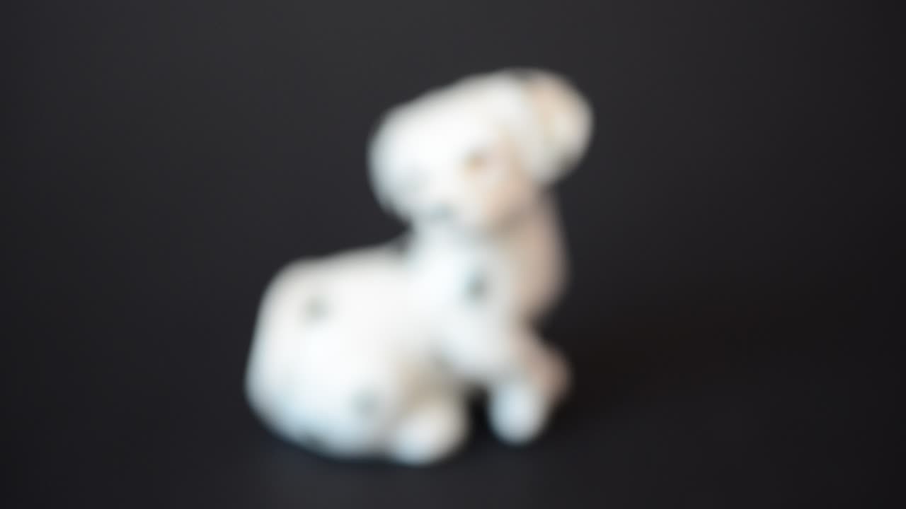 Filmning av en dalmatinerhund. Filmning av en figurin.