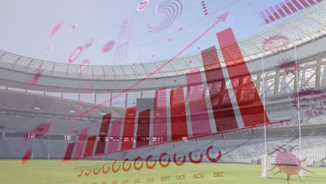 coronavirus digital interface against empty sports stadium