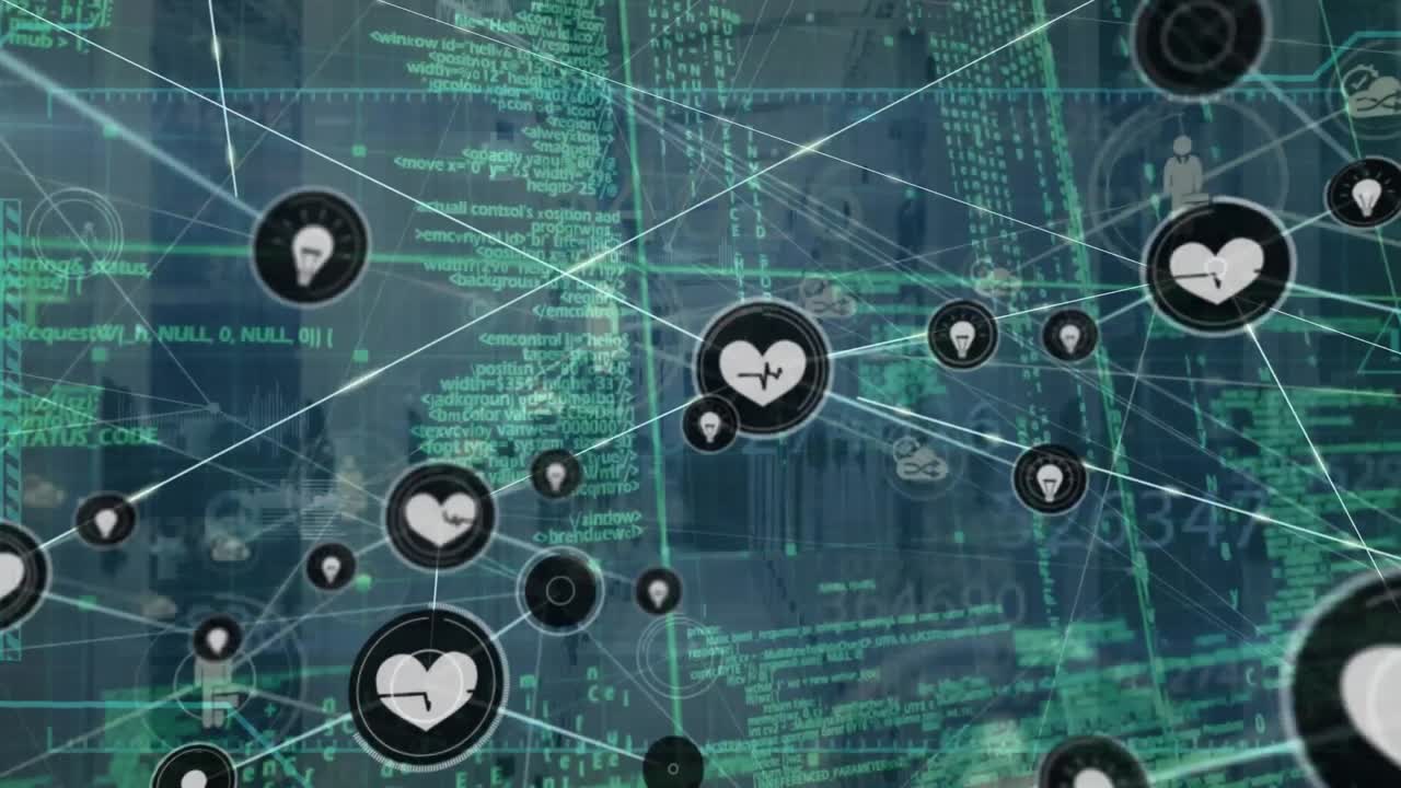 컴퓨터 서버를 통해 아이콘으로 연결 네트워크의 애니메이션