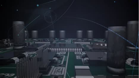 animation of network of connections over computer processor circuit board