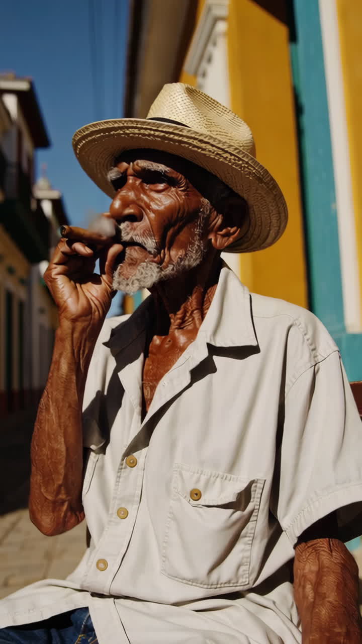 Cuban Man Smoking a Cigar