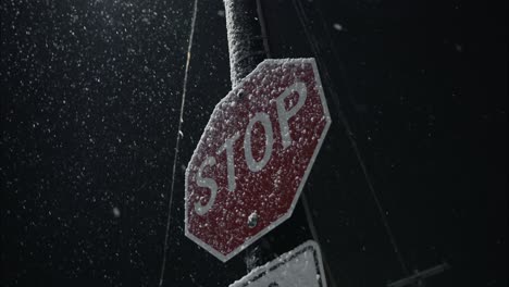 Nevadas-De-Invierno-Por-La-Noche-En-Señal-De-Stop-En-La-Ciudad