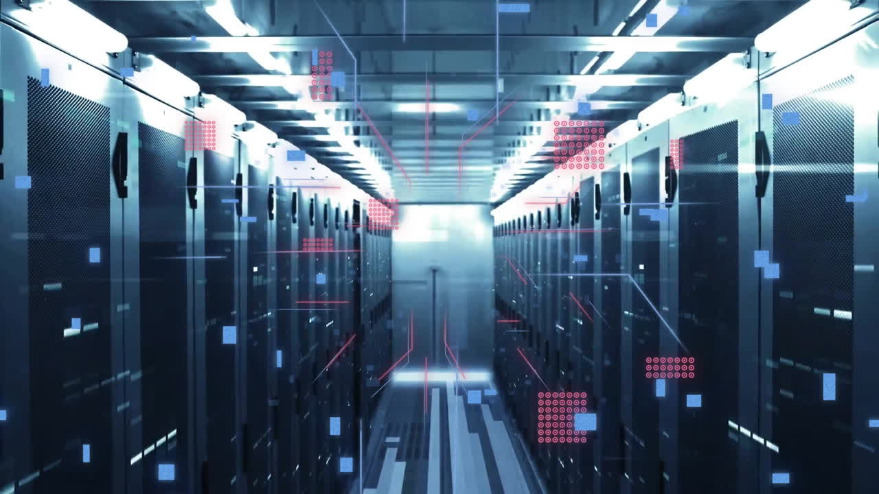 animación de conexiones y procesamiento de datos a través de servidores informáticos