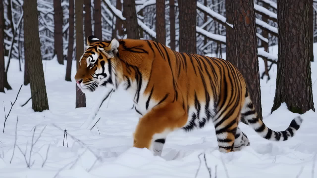 Tiger in a Snowy Forest